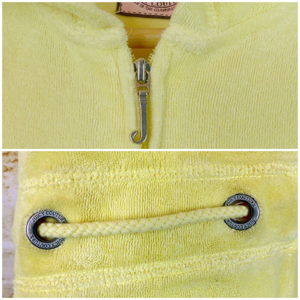Juicy Couture Y2K Terrycloth Romper Womens S Yellow Hooded Lounge Made USA - Picture 10 of 13